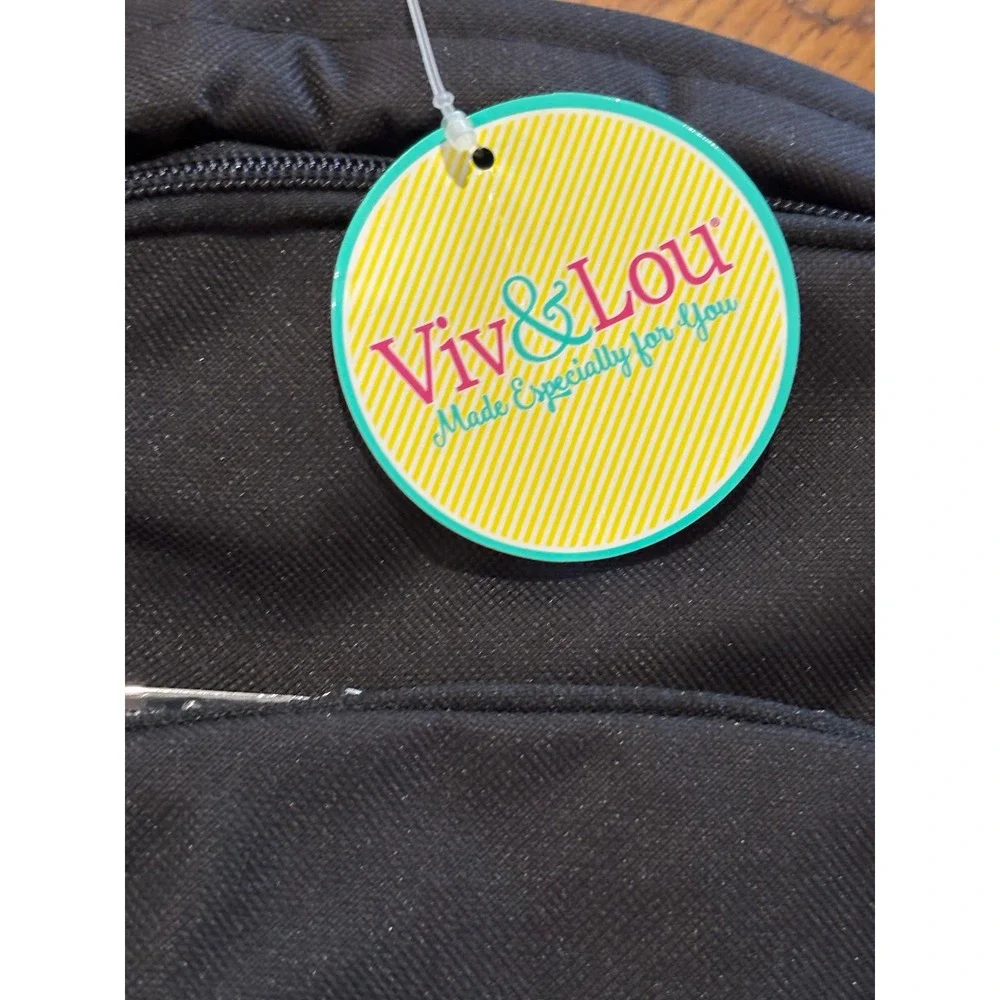 Viv & Lou Black Canvas Backpack Padded Straps Multi Compartment New With Tags